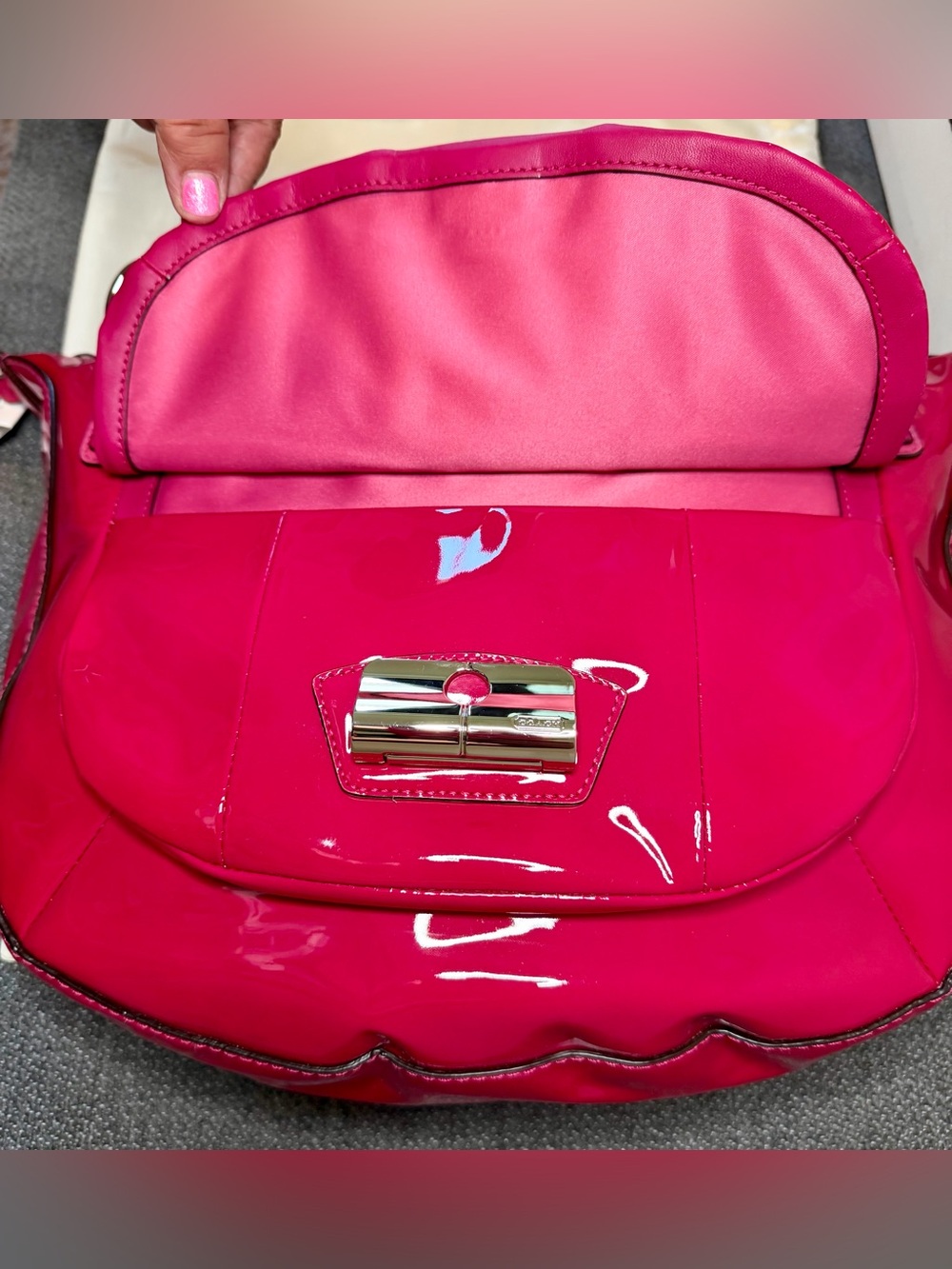 Coach Kristin Raspberry Patent Leather Round Satchel No. B1293-19297 - Picture 9 of 13